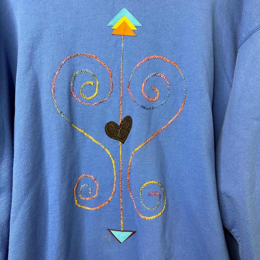 XXL VTG Nu Views Blue Embroidered Cardigan USA Made Artsy Boho Lagenlook Folksy - Picture 7 of 10